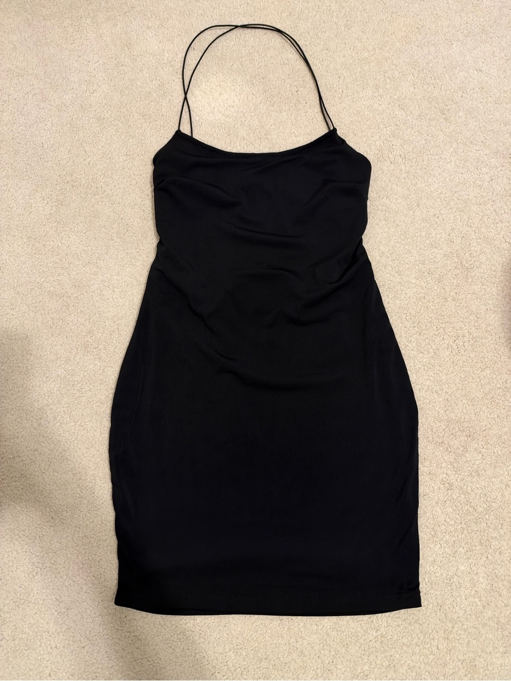 Zara Black Backless Slip Dress with Double Spaghetti Straps